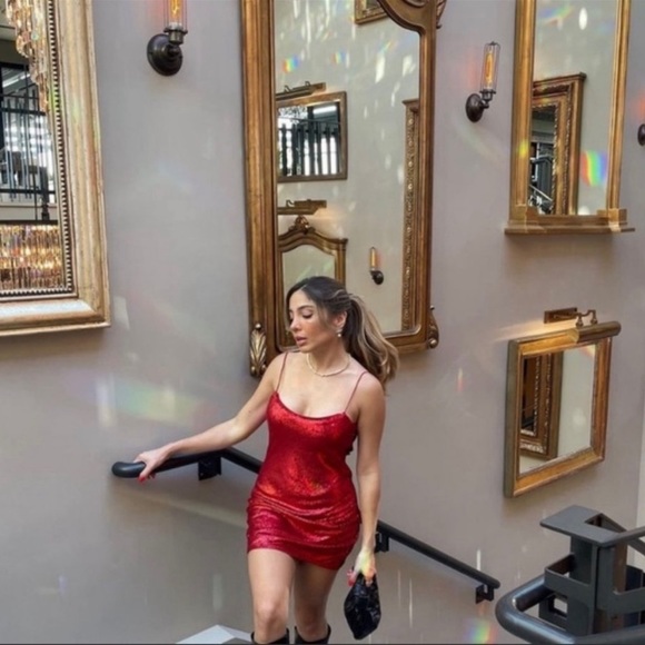 Zara Red Sequin Sleeveless Mini Dress Size XL - Picture 3 of 14